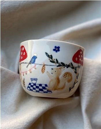 Sincap ve mavi kuş motifli porselen bardak